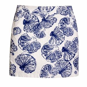 Brigitte Seashell Motif Pull-On Skort  Chico’s Blue White Floral Skirt Size 10